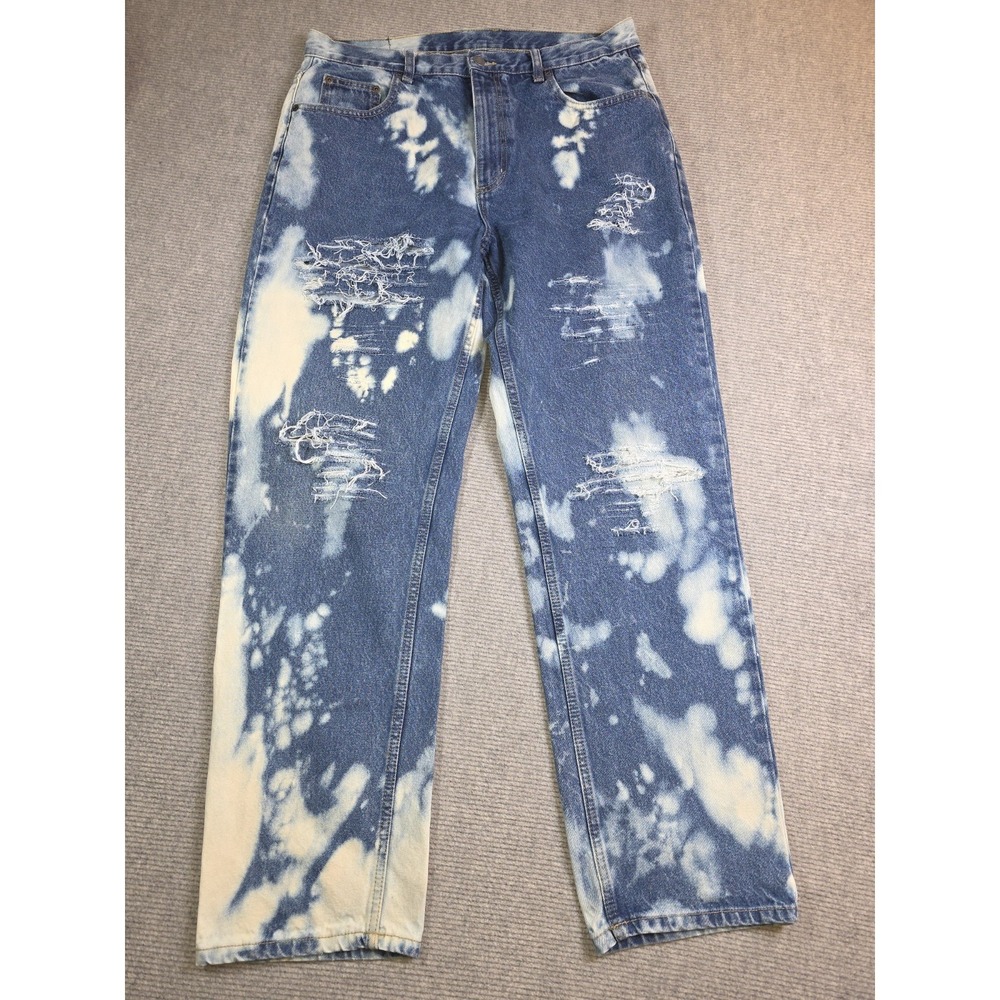 Members Mark Tie Dyed Distressed Bleached Straight Leg Jeans 36x31 Skater Grunge
